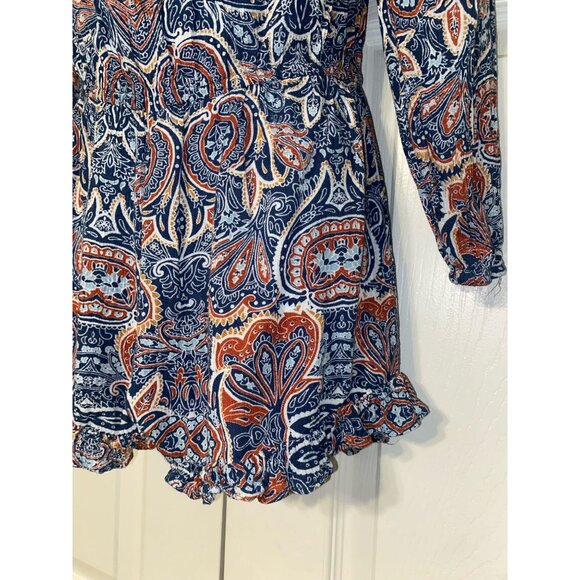 Bohemian Long Sleeve Paisley Print Romper With Ruffle Hem & Elastic Waist - Picture 3 of 5